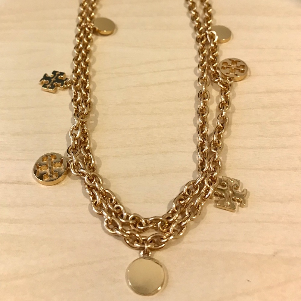 Tory Burch 16K Gold Plated Logo Charm Necklace
